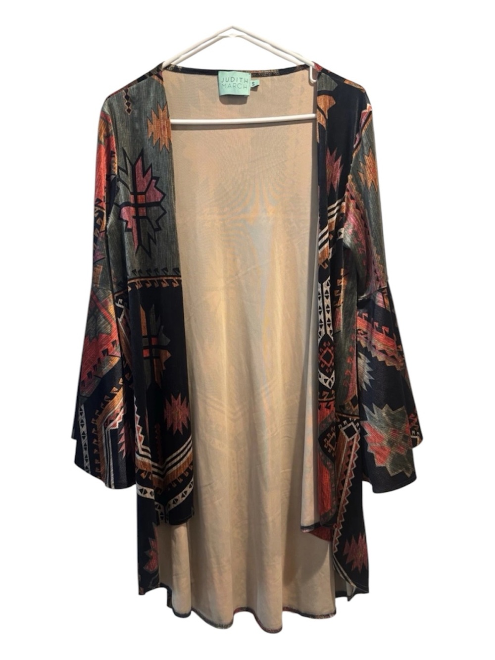 Judith March Black Multicolor Tribal Open Duster Cardigan